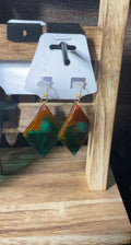 Orange, Blue, and Green 2in Diamond shaped earrings