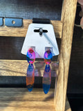 Blue and Pink 3in Earrings