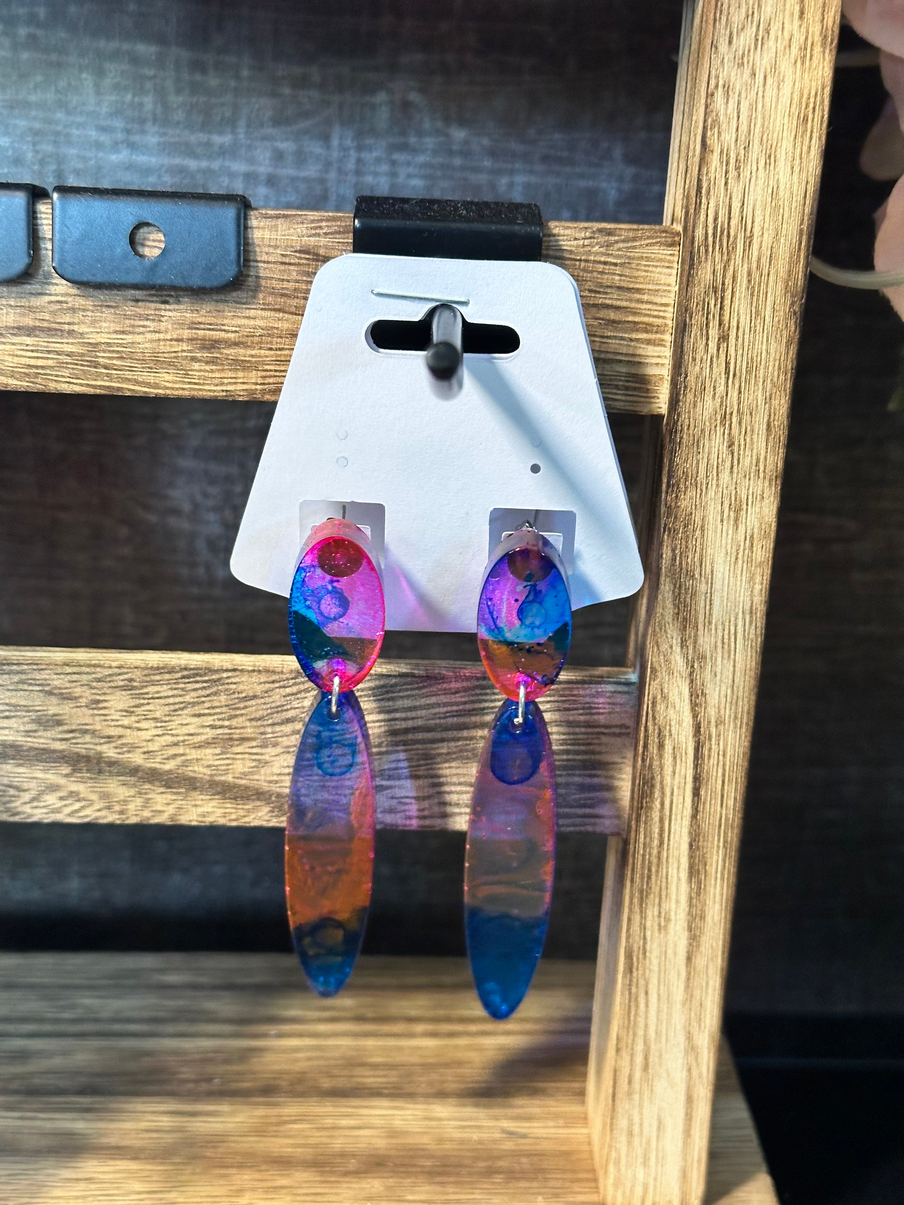 Blue and Pink 3in Earrings