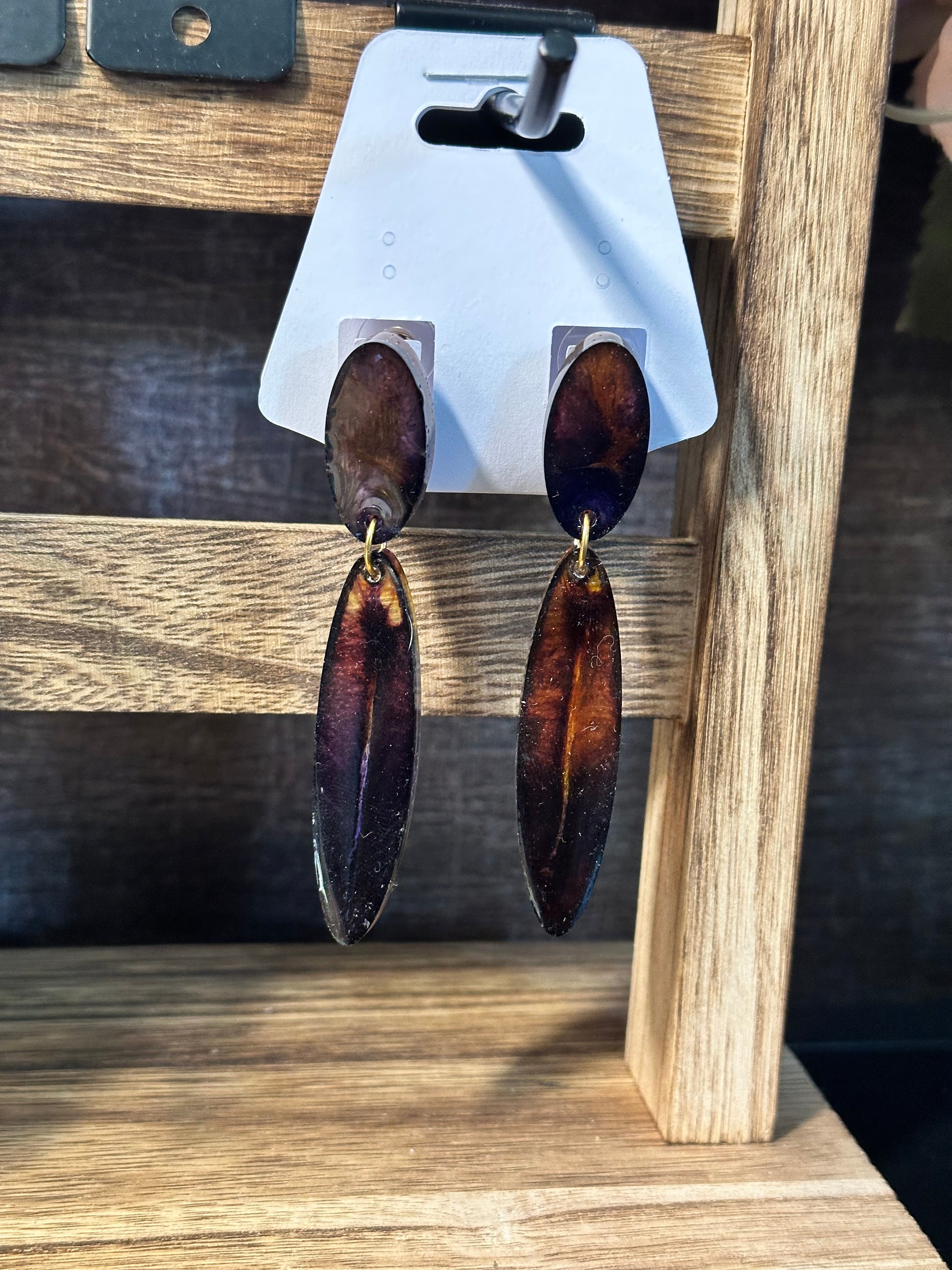 Brown, Golden and Purple 3in Earrings